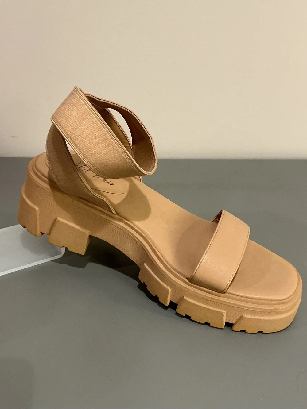 Wild Pair Tan Platform Lug Sole Ankle Strap Sandals Size 7.5